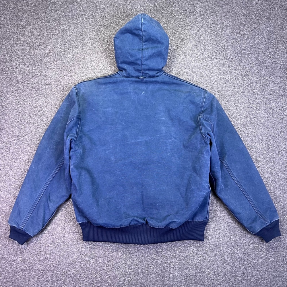 Carhartt J04 NVY Coat Mens L Navy Blue Workwear Vintage Thermal Hooded Canvas - Picture 2 of 16